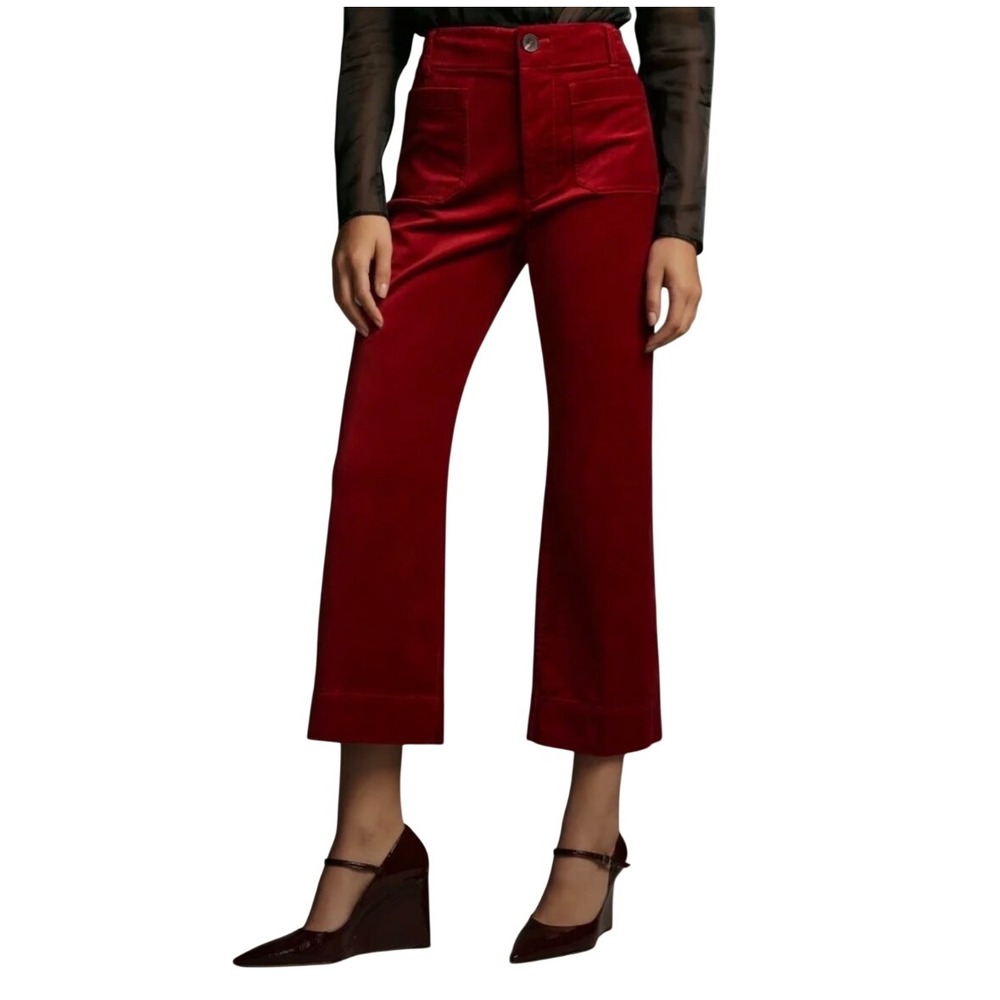Maeve Anthropologie The Colette Velvet Pants Red High Rise Cropped Size 29